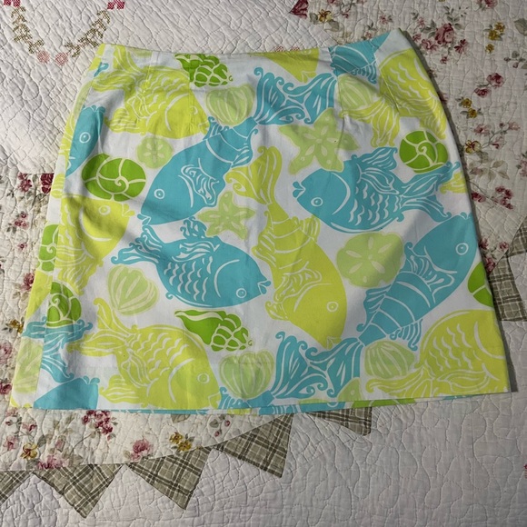 Lilly Pulitzer Blue and Yellow Fish Print Mini Skirt - Picture 1 of 5